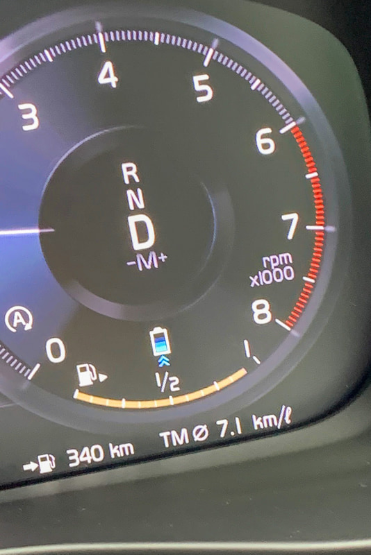 隣の席からなんとか撮ってもらった回生中のバッテリーインジケーター。ブレーキ中ですが大変慎ましいです