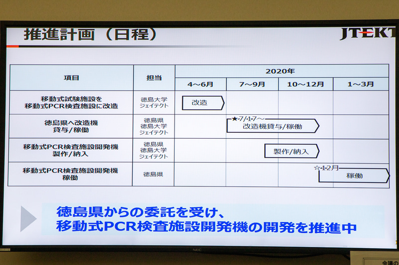 今後の予定。開発機は9月より製作に入り、12月には徳島県で稼動開始する予定