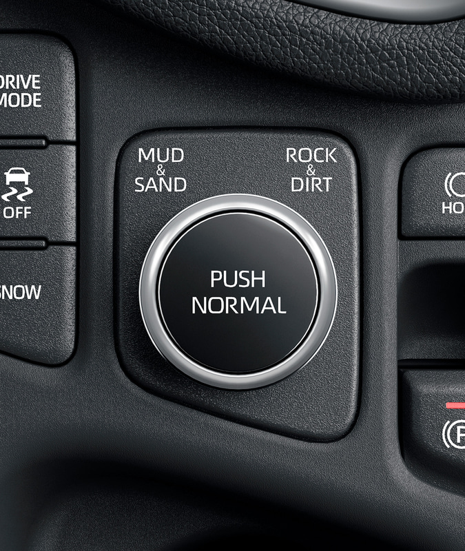 ガソリン車の4WDモデルに、3つのモード「MUD & SAND」「NORMAL」「ROCK & DIRT」から選択できる「マルチテレインセレクト」を採用