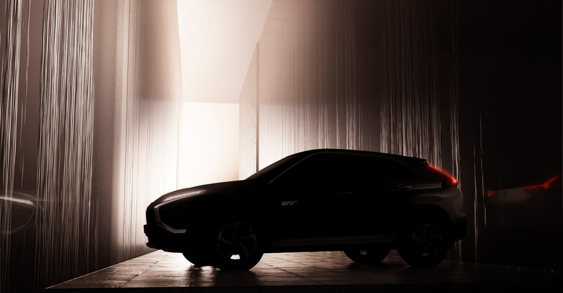 特設サイトで公開された新型「エクリプス クロス」のシルエット。ボディサイドに「EV」バッヂが付くことからPHEVモデルであることが予想される