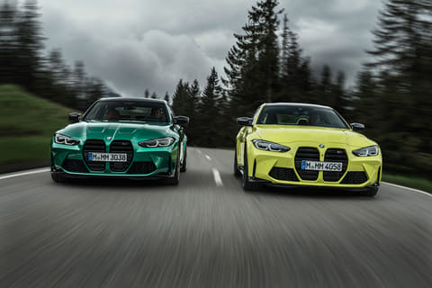 BMW、新型「M3セダン」「M4クーペ」を公開 6速MTや縦型キドニーグリル