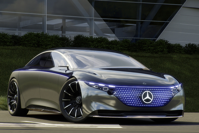 「GTC 2020」基調講演で紹介されたメルセデス車のシミュレーション映像。NVIDIAのRTX技術が活かされている