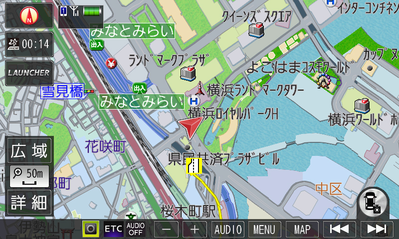 北が上になるノースアップ表示