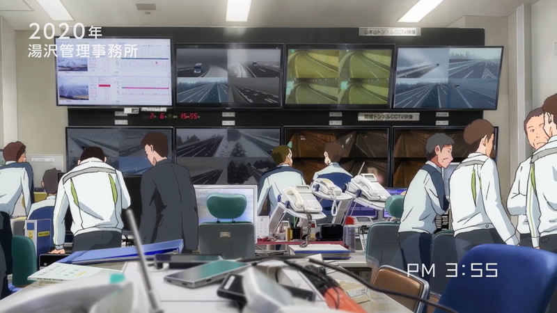 2020年は熟練の先輩が天気や過去の経験から除雪の判断や指示を行なっていたが、203X年には省人化も進み、テクノロジーを駆使して高速道路の安全を守る展開。さまざまなテクノロジーが想定されている