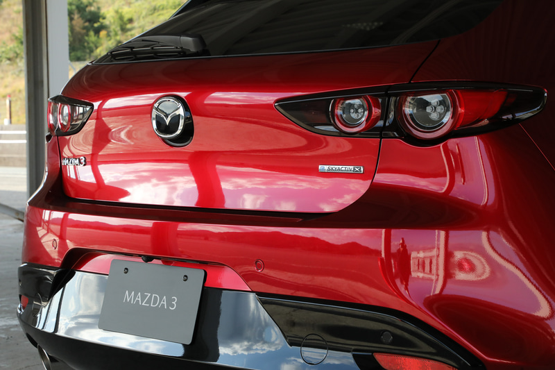 ボディサイドに「SKYACTIV-X」の、テールゲート右側に「e SKYACTIV-X」のバッヂが付く