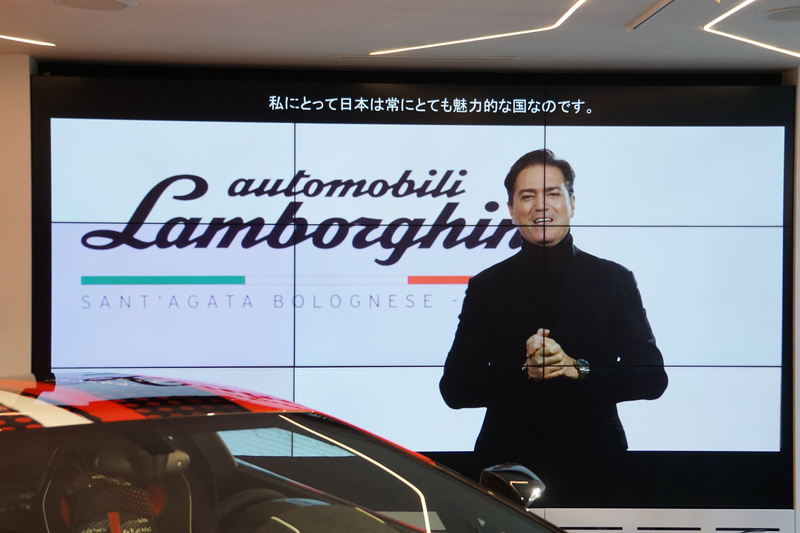 会場にビデオメッセージを届けたアウトモビリ・ランボルギーニ Chief Commercial Officerのジョヴァンニ・ペロシーノ氏