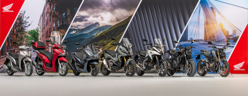 左からSH Mode、SH350i、PCX125、X-ADV、NC750X、CB1000R、CB125R