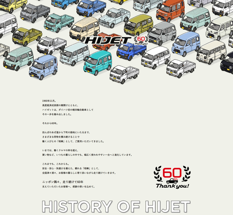 ハイゼットの誕生60周年記念サイトが公開されている