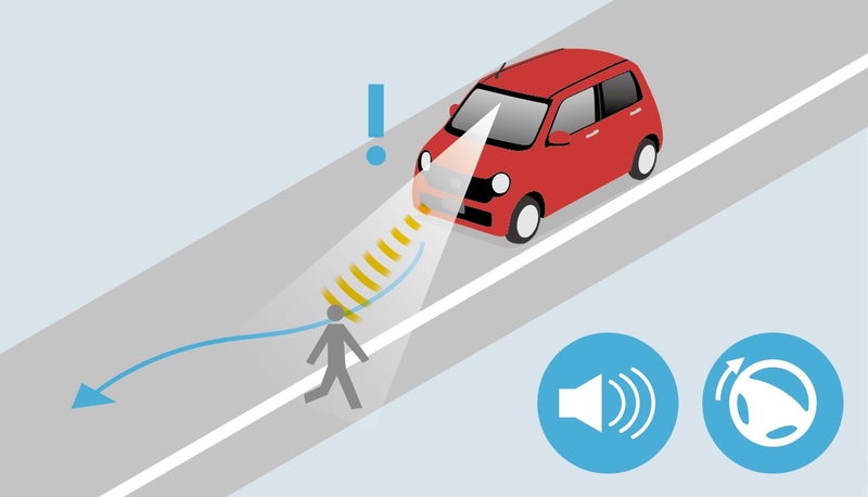 歩行者に配慮。歩行者事故低減ステアリング