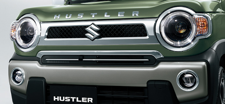 専用メッキフロントグリル/メッキフォグランプガーニッシュ/フロントバンパーガーニッシュ（スチールシルバーメタリック）/HUSTLERアルファベットエンブレム（メッキ、フロントフード）