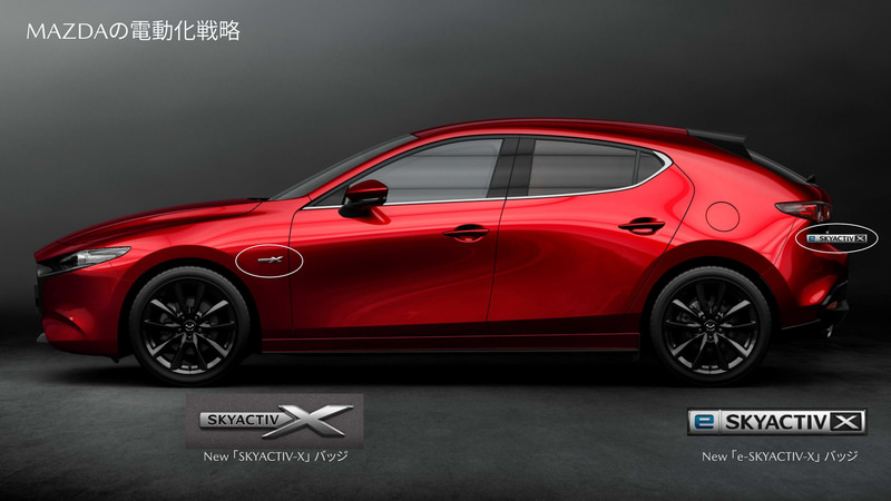 MAZDA3には新しく「SKYACTIV-X」「e-SKYACTIV-X」バッヂが与えられた