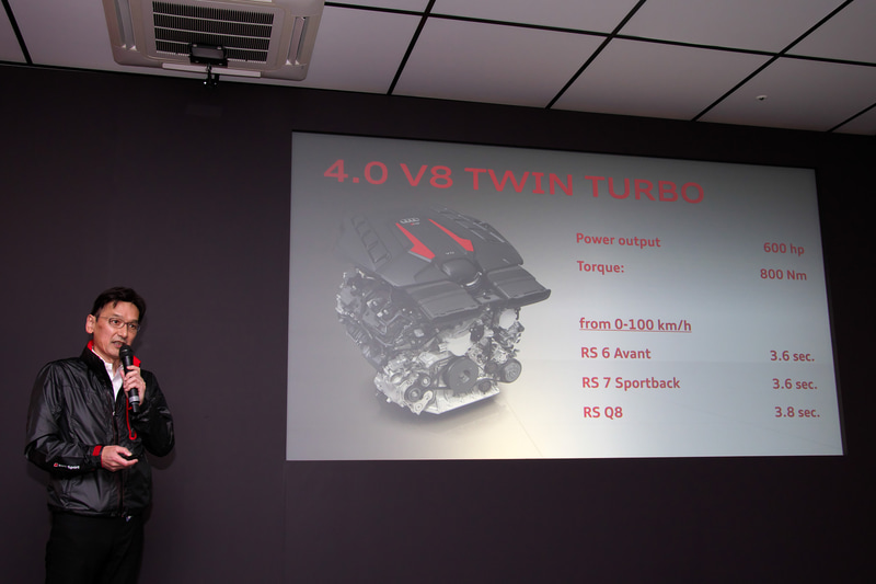 600PSのパワートレーンについて紹介する広報部長 丸田靖生氏