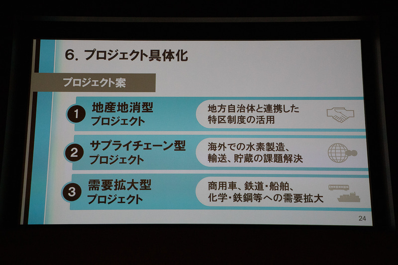 10月26日の菅総理による所信表明演説で、2050年までに脱炭素社会の実現を目指すという宣言があったことと、同日に梶山経済産業大臣が記者会見の場で「カーボンニュートラルを目指すうえで不可欠な水素、蓄電池、カーボンリサイクル、洋上風力発電などの重要分野についての実行計画を取りまとめる」と発言していることから、水素バリューチェーン推進協議会は2021年始めに政府へ提言する準備を整える予定とのこと