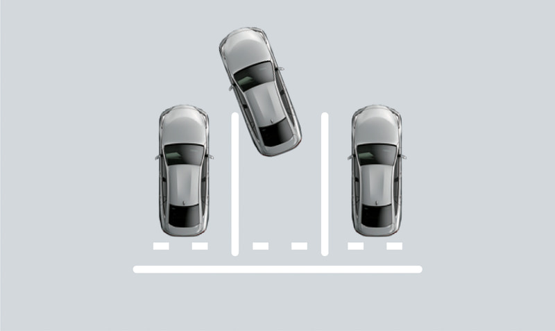区画線のある駐車場・隣接車両のある駐車場における並列駐車のイメージ