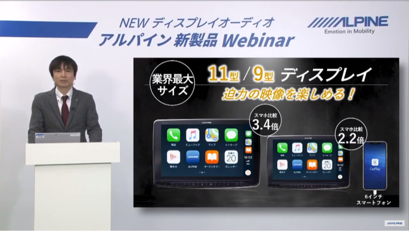 11型は業界最大サイズを強調、6インチのスマートフォン比較で3.4倍だという