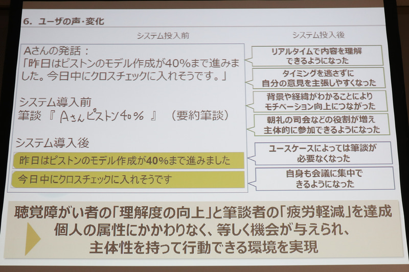 導入後はケースによっては筆談も必要なくなり、会議にも集中できるように