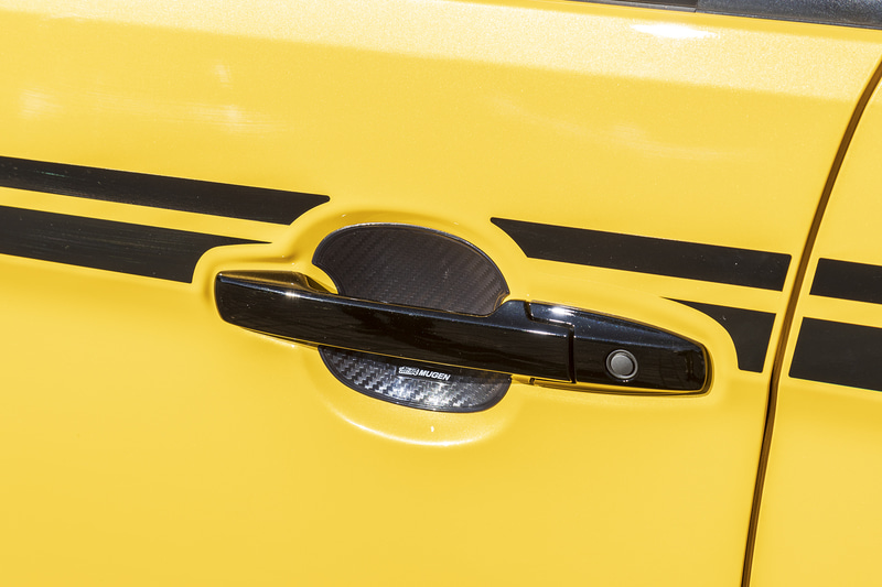 「ドアハンドルプロテクター」はドア開閉時に爪などによる傷を防止できるだけでなく、カーボン調のシボ加工を施すことでドアハンドルまわりをスポーティに演出