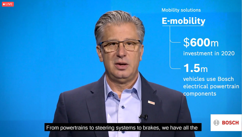電動化に向け6億ドルの投資を2020年に行なったと説明する北米ボッシュ 社長 マイク・マンスウェッティ氏