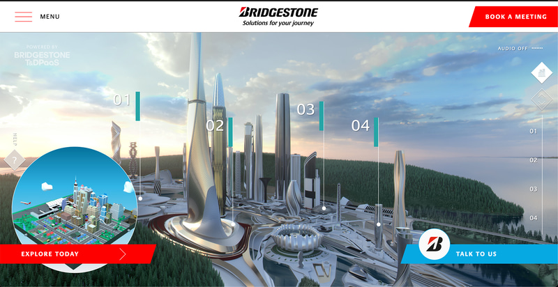 ップ画面には左下の「EXPLORE THE FUTURE」をクリックすると未来の都市に画面が切り変わる