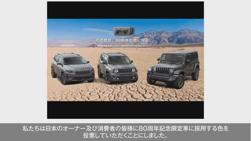 2021年はジープが1941年に初代ウィリスを世に送り出してから80年となる記念すべき年。80周年記念限定車に採用するボディカラーを決めるためにファンからの投票を募ったところ、約4万人を超える応募があったという