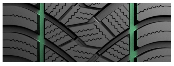 適正配置した2本のワイルドストレートグルーブが路面の水を素早く排水。濡れた道はもちろん、乾いた路面でも安定した直進走行性能を実現