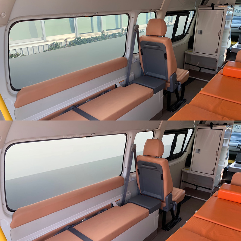 上が調光フィルムの「透明」状態で、下が「くもり」状態