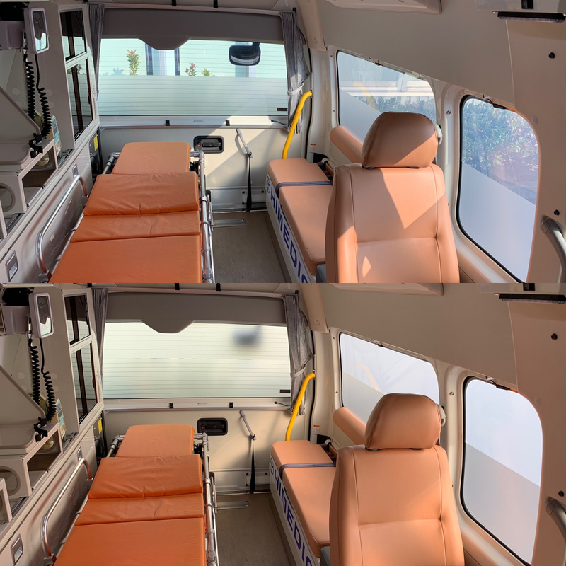 上が調光フィルムの「透明」状態で、下が「くもり」状態