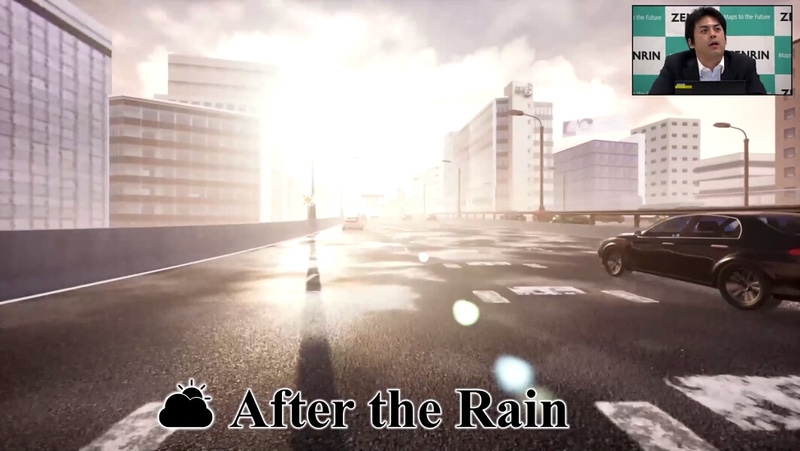 Unreal Engine 4でゼンリンの3Dデータを用いて再現した雨上がりの道路