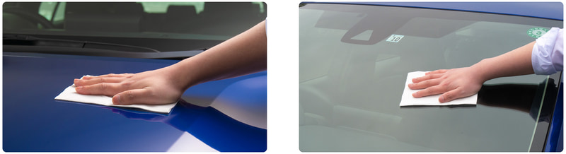 1枚でボディとガラスを洗車可能。強力な水はじき効果を実現