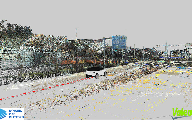 ダイナミックマップ基盤のデータと、ヴァレオの「SCALA」を利用した自車位置と周辺認識