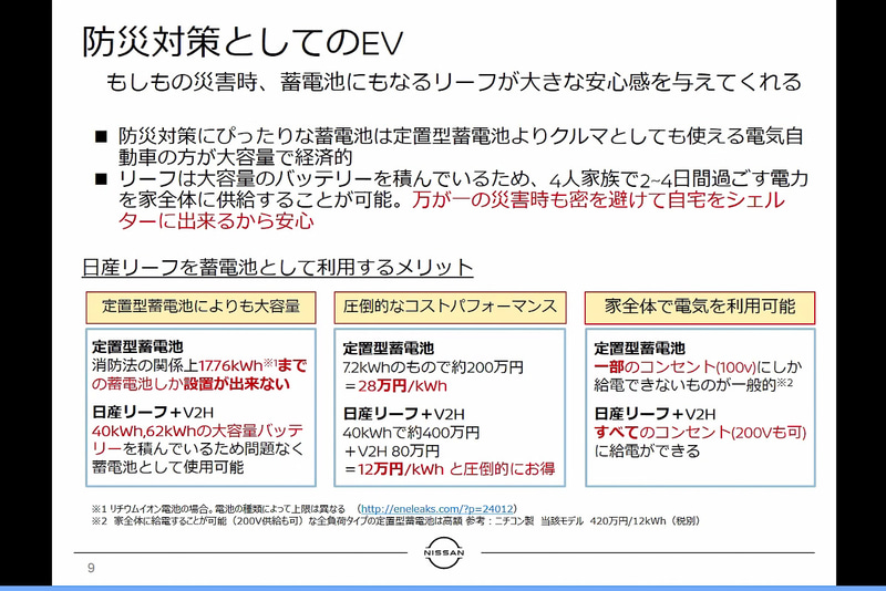 リーフを蓄電池として利用する3つのメリット