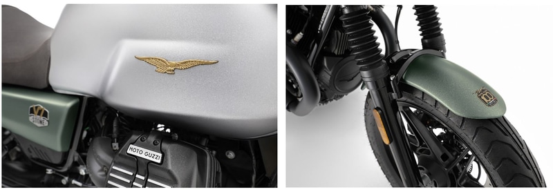 燃料タンクのイーグルとサイドパネルのネームはゴールドカラーが、フロントフェンダーには100周年記念ロゴがあしらわれる