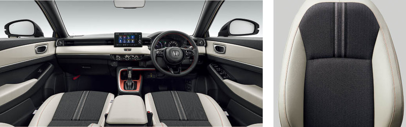 e：HEV PLaYのインテリア。シートはプライムスムース×ファブリックのコンビシート（グレージュ）