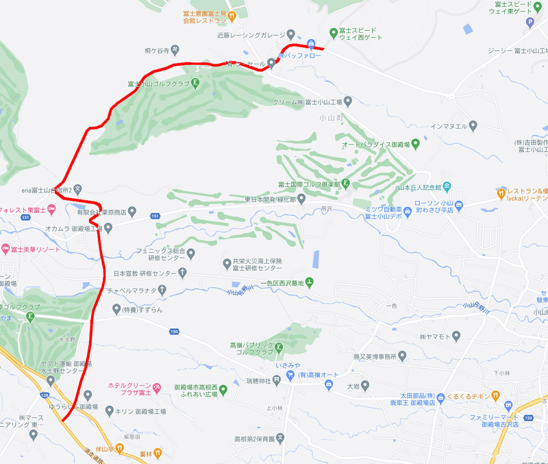 水土野IC降りて北へ進み突き当たりを右折すれば西ゲートに行くことができる（Googleマップに加工）
