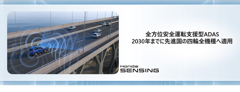 全方位安全運転支援に進化したADAS（先進運転支援システム）を、2030年までに先進国の四輪全機種へ適用することを目指す