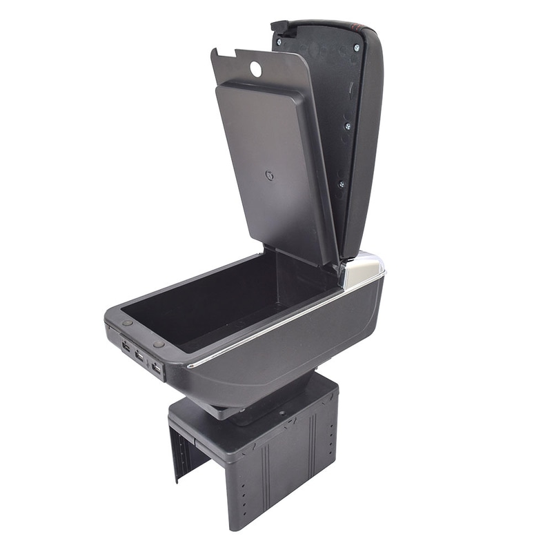 アームレスト内部は2段式で、1段目はカード類を入れられる薄いボックス、2段目は190g缶が3個入るLED付きの収納スペースとして活用できる