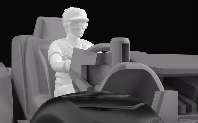 指揮車に搭乗可能な、篠原遊馬（左）、香貫花・クランシー（中）、熊耳武緒（右）の各フィギュアも付属