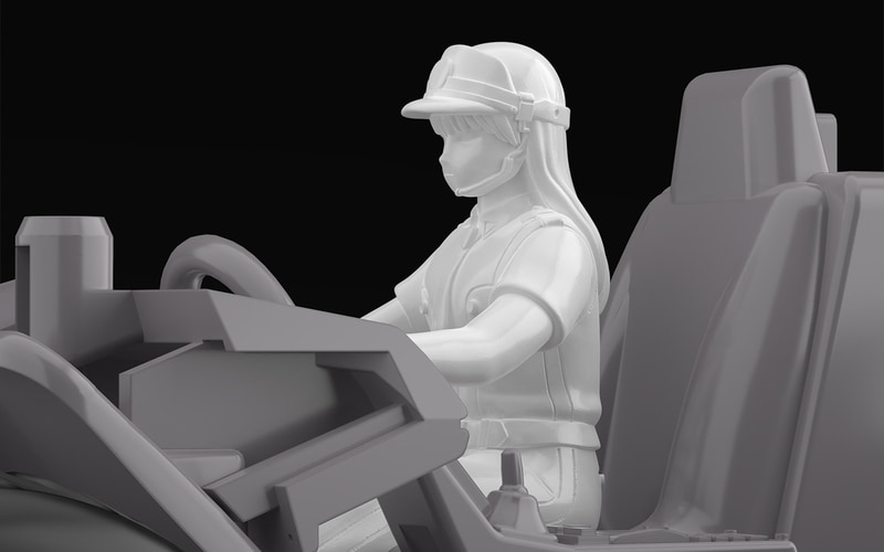 指揮車に搭乗可能な、篠原遊馬（左）、香貫花・クランシー（中）、熊耳武緒（右）の各フィギュアも付属