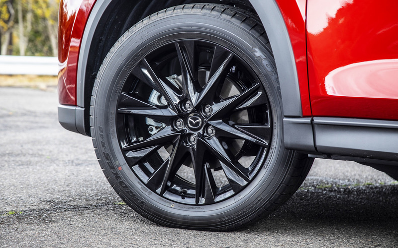 外観ではドアミラーをブラックアウトするとともに、フロントグリルをブラックメタリック塗装に変更。同じくブラックメタリックに塗装されたホイールは19インチへとサイズアップされた。タイヤはTOYO TIRE「PROXES R46」（225/55R19）