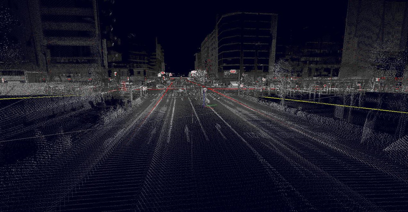 展示品の一部。写真は点群データ