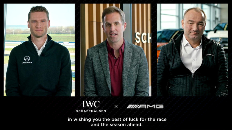 左からマロ・エンゲル選手、IWCシャフハウゼン CEO クリストフ・グランジェ・ヘア氏、メルセデスAMG CEO フィリップ・シーマー氏