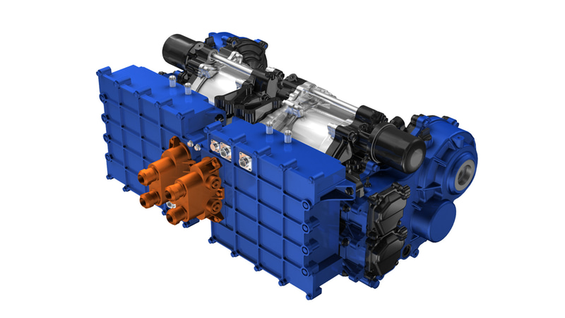 4輪に搭載することで最大1.47MW（約2000馬力）の出力を実現する油冷電動モーターユニット