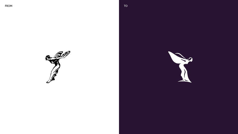 スピリット・オブ・エクスタシーの平面デザインも新しいものに（左が旧、右が新）