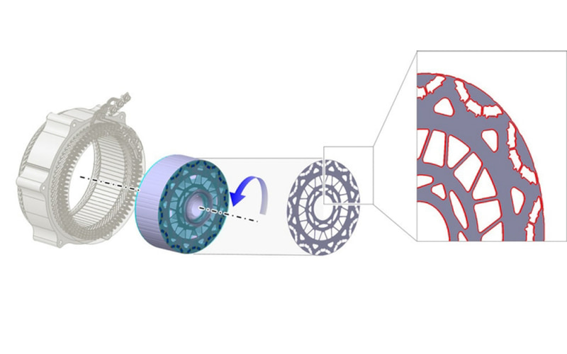 論文賞：モーターの回転子における電磁鋼板と残留応力発生部位（赤線部）