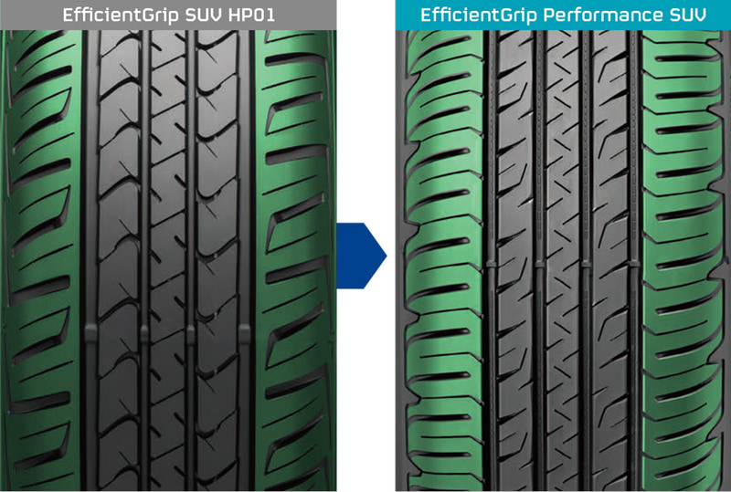 旧モデルよりもブロックピッチ数を増加させ、配列を最適化。ショルダーブロックの大きさと配列を最適化することにより、路面への衝撃を緩和し、ピッチノイズを低減させた