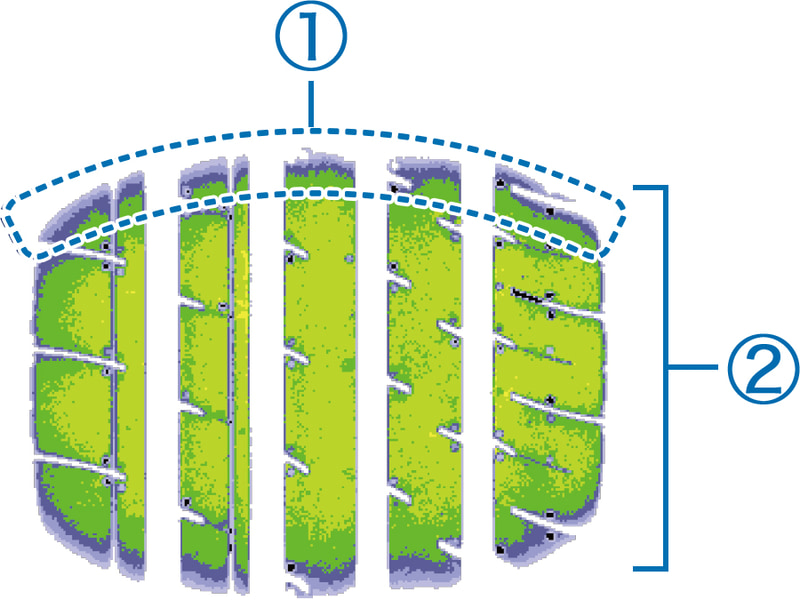 1.マウンド・プロファイルの採用により、滑らかな接地形状が耐偏摩耗性を発揮する。2.センター部の接地長を長くすることで、直進安定性を確保