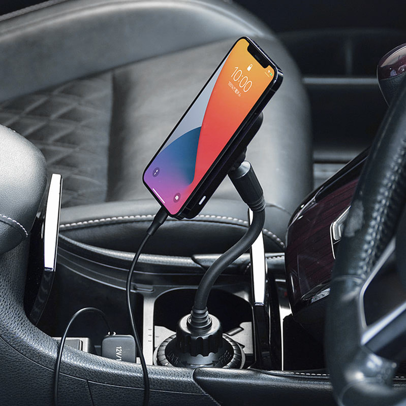 ワイヤレス充電ホルダー（ドリンクホルダー・Qi充電・MagSafe・ワイヤレス充電）型番：200-CAR087