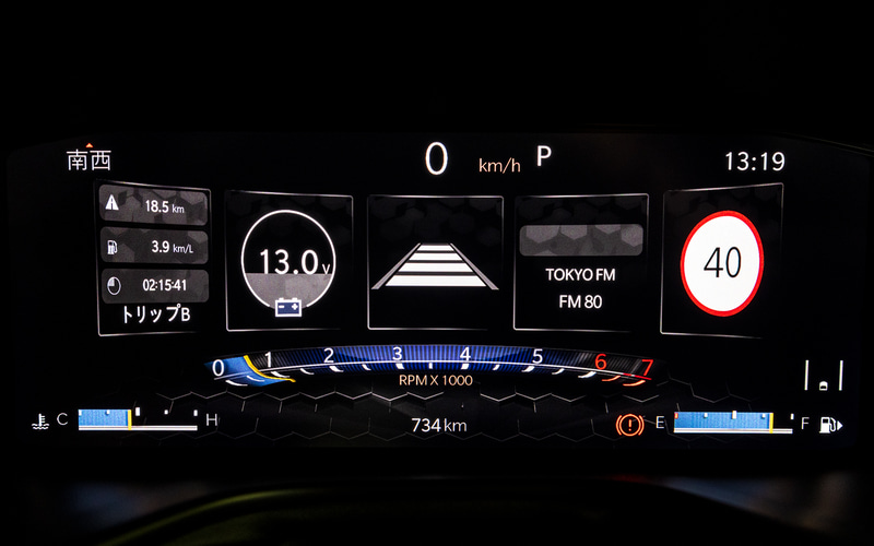 デジタル表示のオド・トリップメーター。表示する情報は好みに応じて変更可能