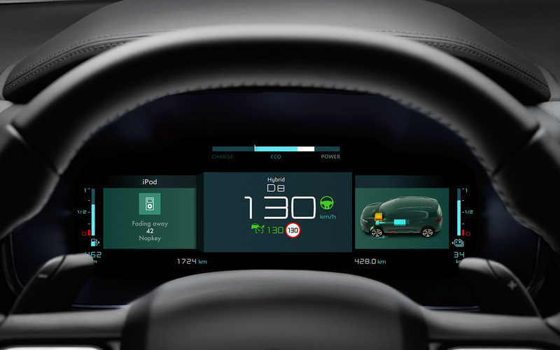 インストルメントパネルには専用の機能として電気による駆動、エンジンによる駆動、回生エネルギーなどといったエネルギーフローを可視化するモードが追加される