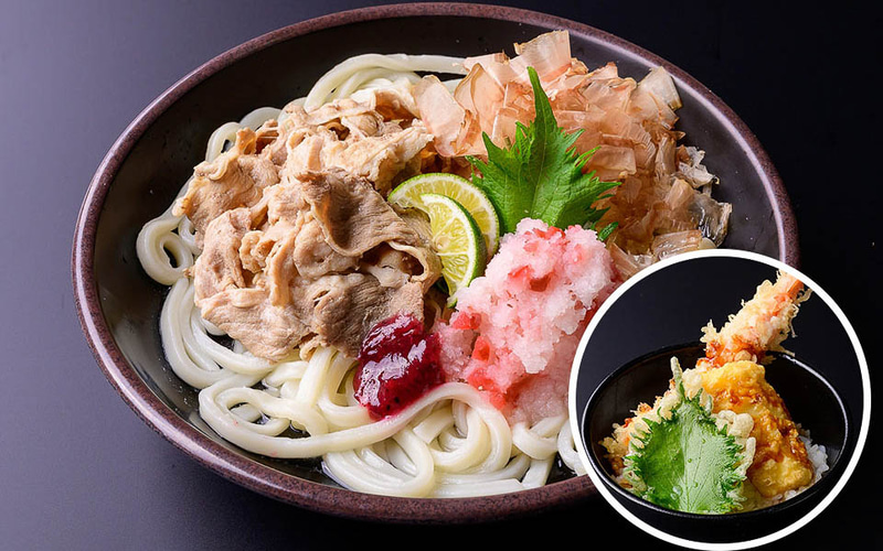 梅おろし牛しゃぶうどん（ミニ天丼セット1500円/うどん単品950円）